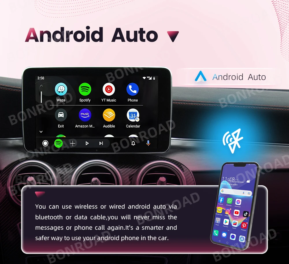BONROAD Kabelloses CarPlay Android Auto Upgrade-Modul für Mercedes Benz C GLC W205 A CLA GLA B E GLE CLS NTG4.5 NTG 5.0 mit Airplay und Mirrorlink – Detail 5