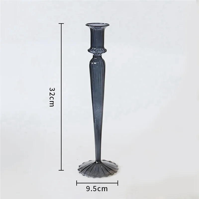 2025 Trend Romantic Glass Candle Holder Vintage Glass Candlestick Hydroponic Transparent Vase European Style Gift