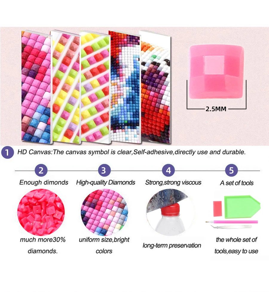 1pc frameless  DIY Diamond Mosaic Abstract Image Diamond Painting Art Kit Woman and Clock 5D Full Square Crystals Cross Stitch H - view 6