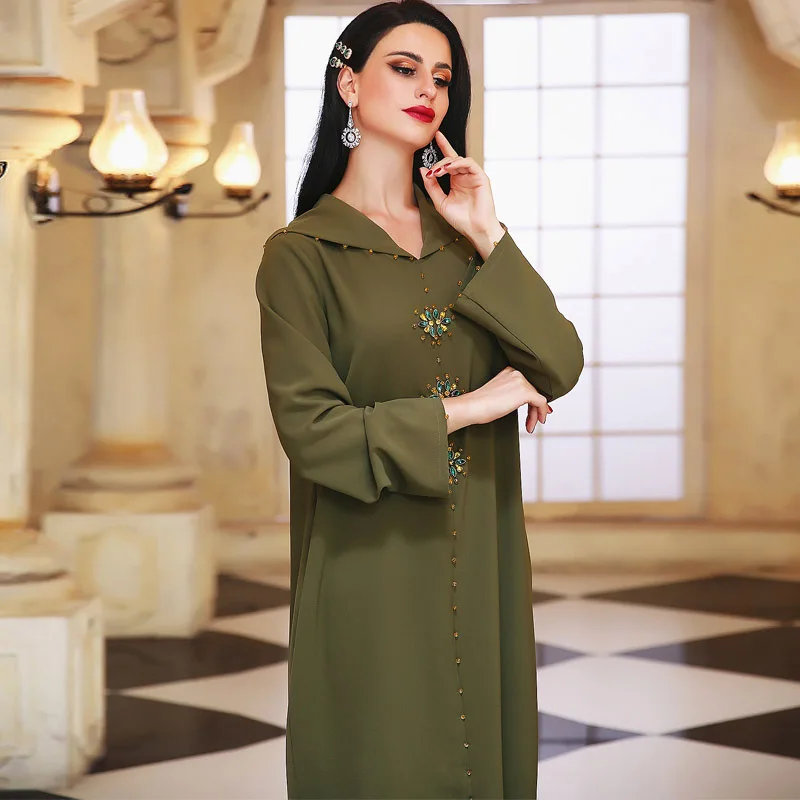 Diamond Abaya Dubai Turkey Muslim Hooded Dress Women Moroccan Caftan Arab Robe Islam Clothing Ramadan Eid Mubarak Djellaba Femme