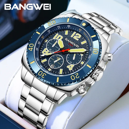 Imagen 1 del producto BANGWEI 2025 relojes de lujo para Hombre, relojes de pulsera deportivos de cuarzo a la moda, cronógrafo luminoso resistente al agua hasta 30M, Reloj para Hombre