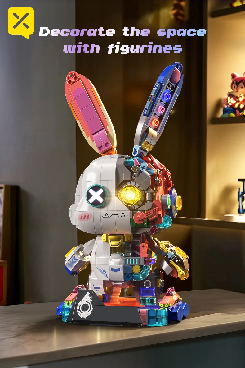 1377PCS Bausteine LED Leuchten Roboter Kaninchen Modell Kreative DIY Tier Kinder Spielzeug Geschenke Erwachsene Hause Schreibtisch Dekor Kaninchen ziegel – Detail 8