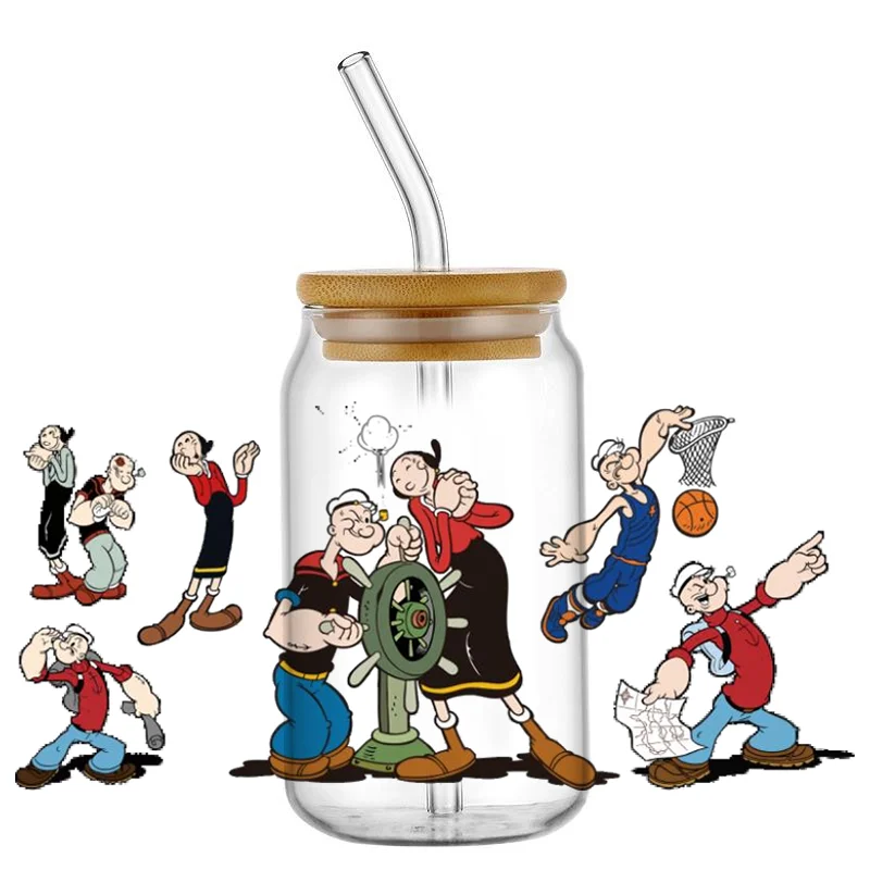 السبانخ عاشق الأشعة فوق البنفسجية DTF نقل ملصق بوباي بحار ملصق مائي كأس التفاف ل 16 أوقية ليبي نظارات لتقوم بها بنفسك قابل للغسل القدح ملصق #5