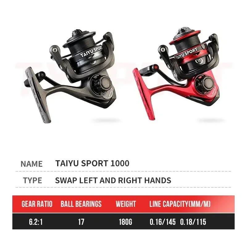 

TAIYU Fishing Reel Spinning 1000 Series Metal Spool Spinning Wheel Goods for Fishing Bass Carp Unload Force Alarm Fishing Reel