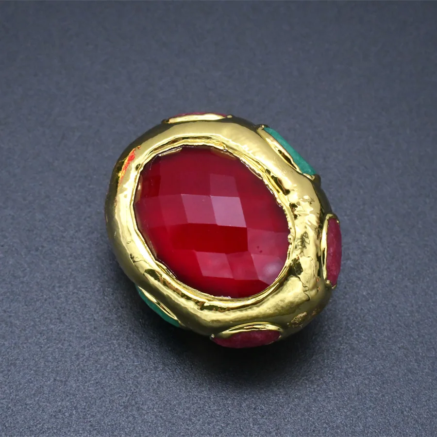 Fashion Women DIY Jewelry Making Findings Rose Red Faceted CZ 18k Gold Palting Oval Nugget Shape Loose Beads