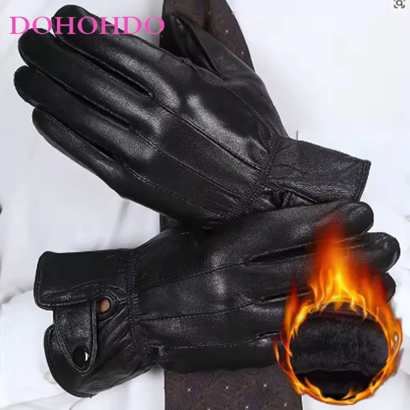 قفازات التالية للرجال للخريف والشتاء الدفء من جلد الغنم قفازات نسائية سوداء موضة قفازات شتوية مخملية سميكة Guantes Paramotos #4