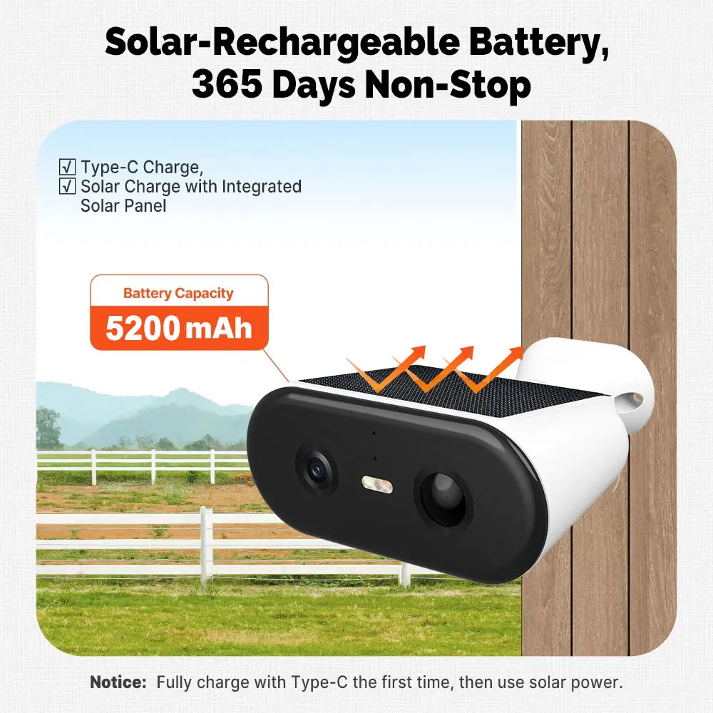 2K Outdoor Solar Security Camera Wireless 2.4G&5GHz Wifi IP Camera 5MP HD Built-in Battery Video Surveillance Long Time Standby