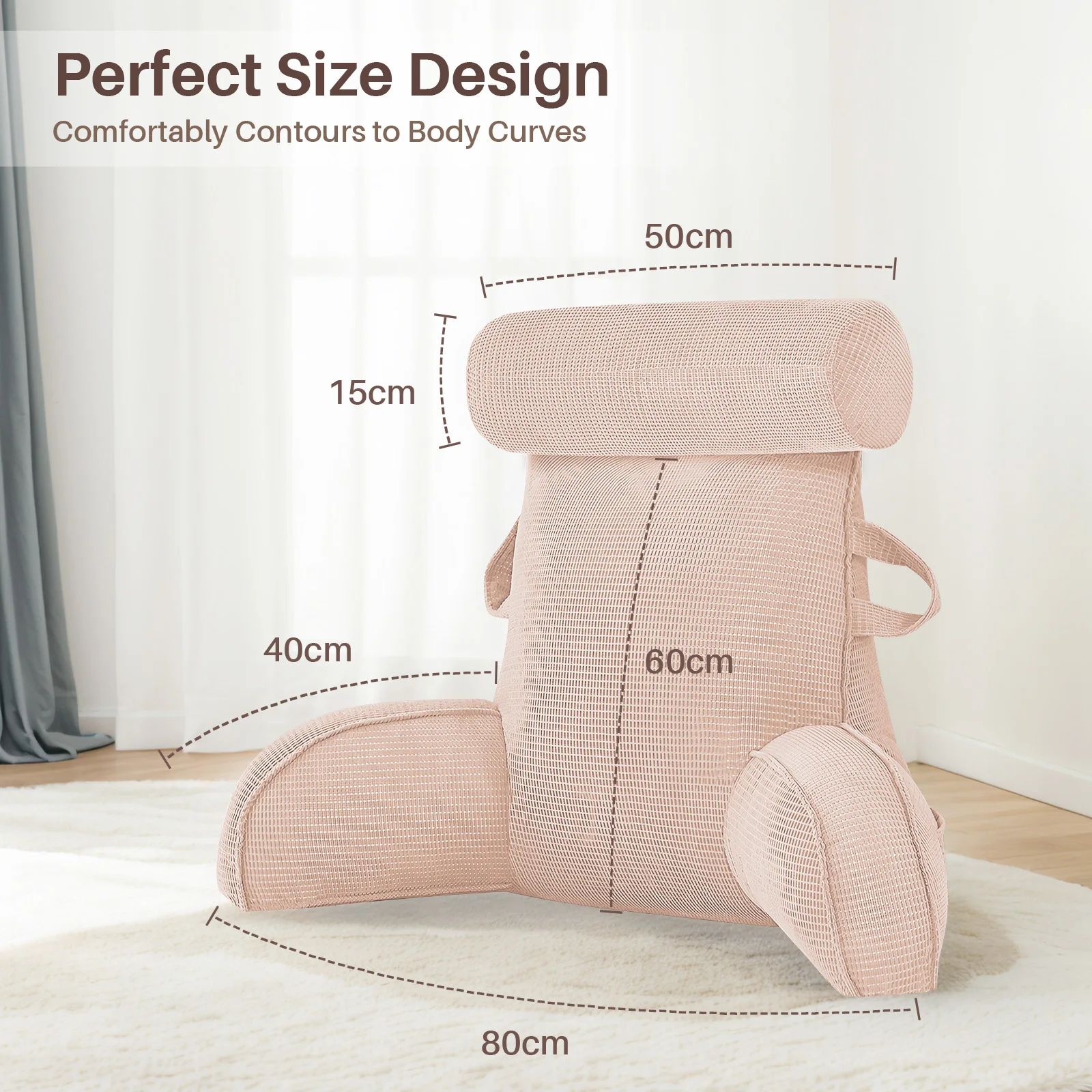 Lesekissen für Bett und Sofa mit abnehmbarem Bezug - Rückenkissen fürs Bett - Memory-Schaum-Lesekissen mit Armlehne, ideal zum Lesen, Fernsehen, Entspannen oder als Rückenstütze – Detail 16