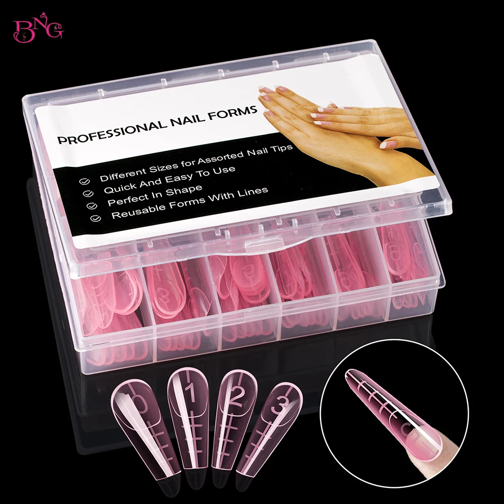 BNG 120Pcs French Nail Dual Form for Poly Extension Gel Nail Molds with Large Number Markings for French Manicure Short Nail Bed