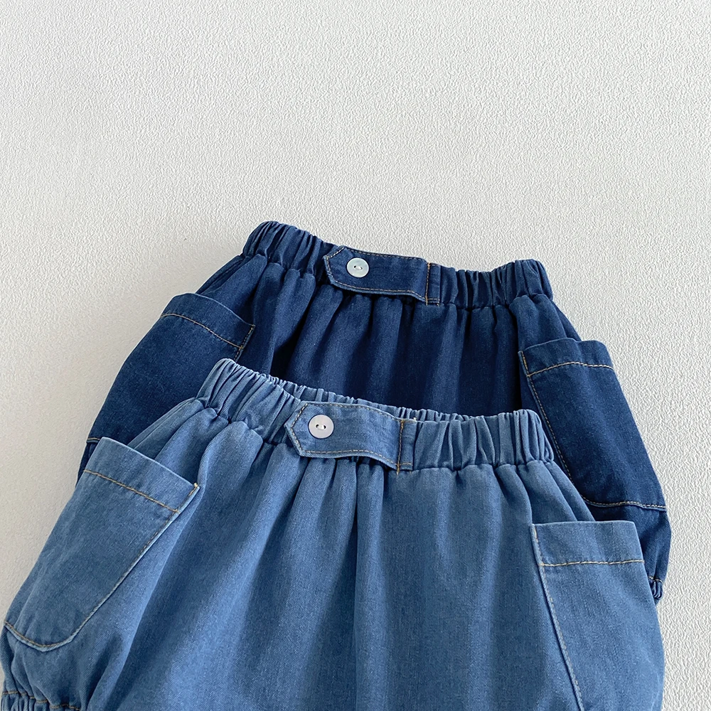 Baby Denim Bloomers Shorts Newborn Soft Cozy Cotton Toddler Boys Girls Summer Shorts Jean Pants Pocket Kids Clothing 0-3T