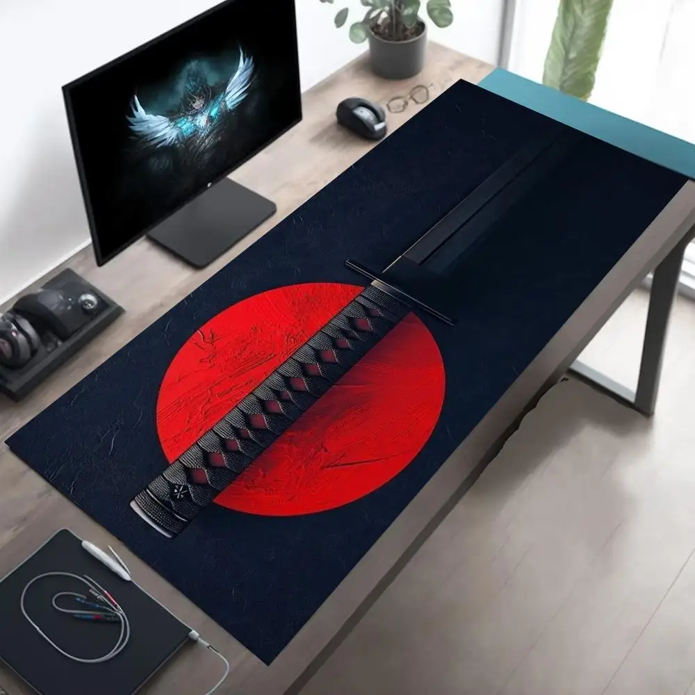 

Samurai sword pattern mousepad PC game accessory suitable for gamers and home high-quality rubber anti-slip