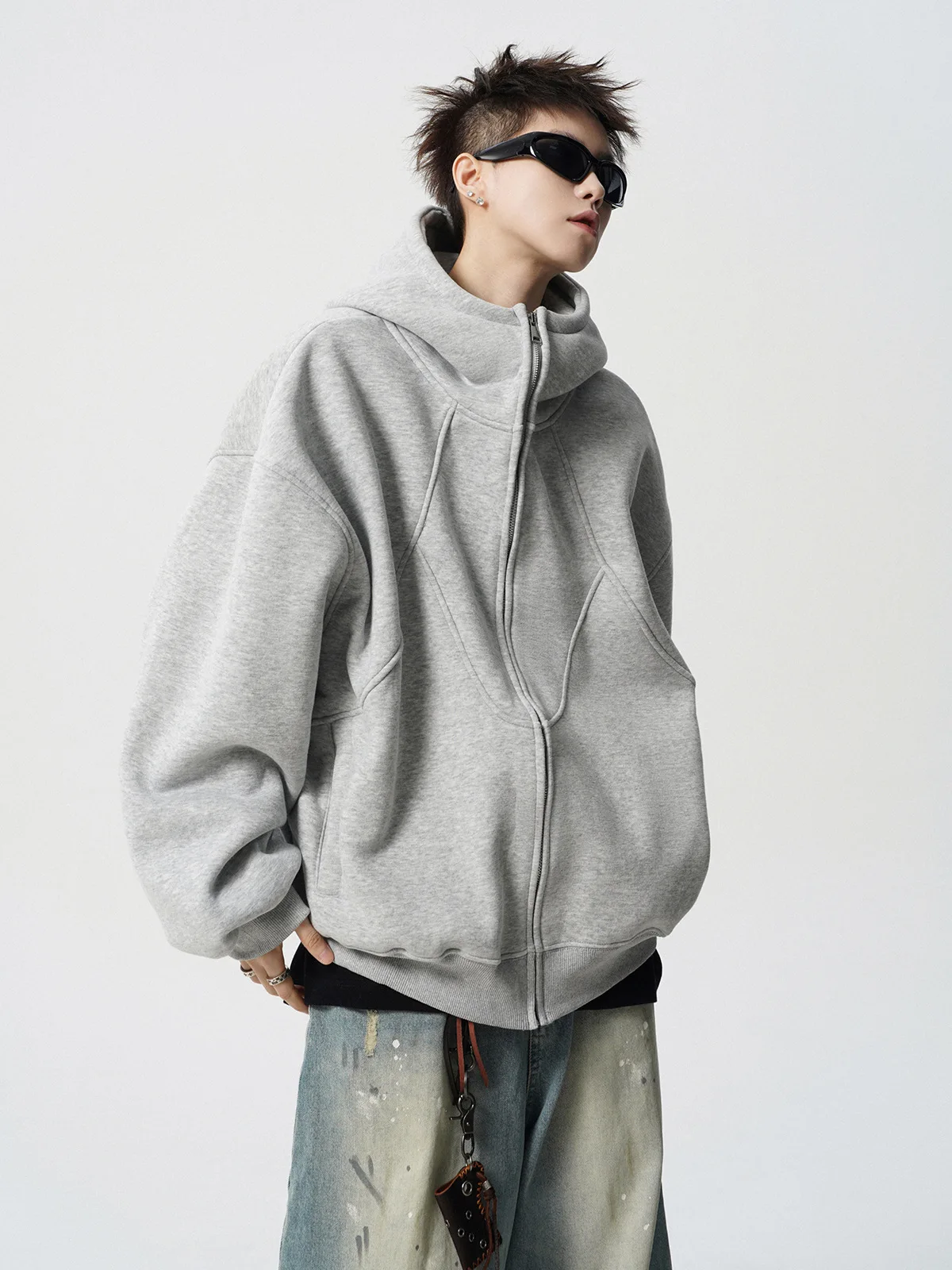 American Deconstruction Hooded Jacket Men's Winter Splicing Sweater High Street Velvet Couple Hoodie