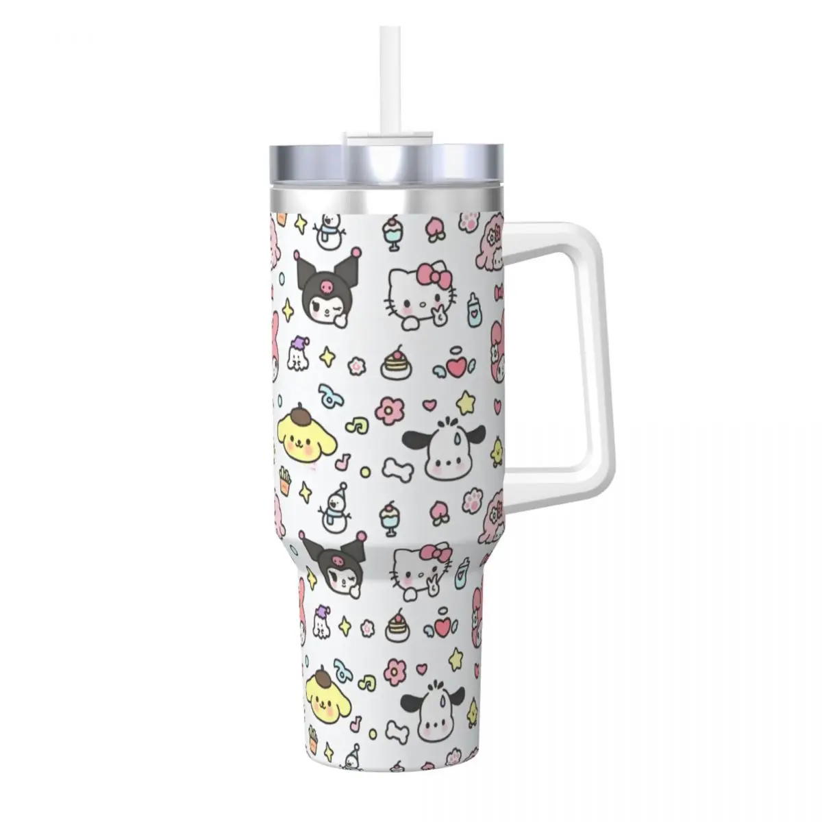 MINISO Kuromi Pochacco Pom Pom Purin Tumbler Cold Drink Water Bottle Portable Stainless Steel Thermal Mug Travel Car Mugs