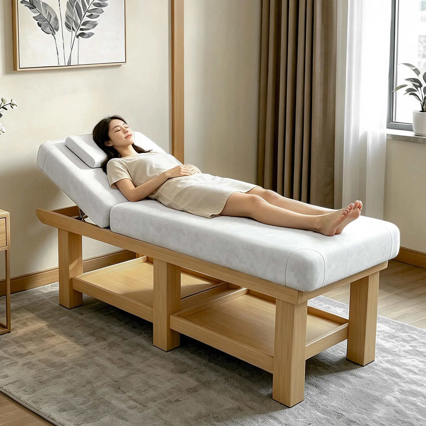Solid Wood Customizable Foldable Massage Bed Acupuncture Tuina Spa Salon Exclusive Use High-Density Sponge Simplicity Design