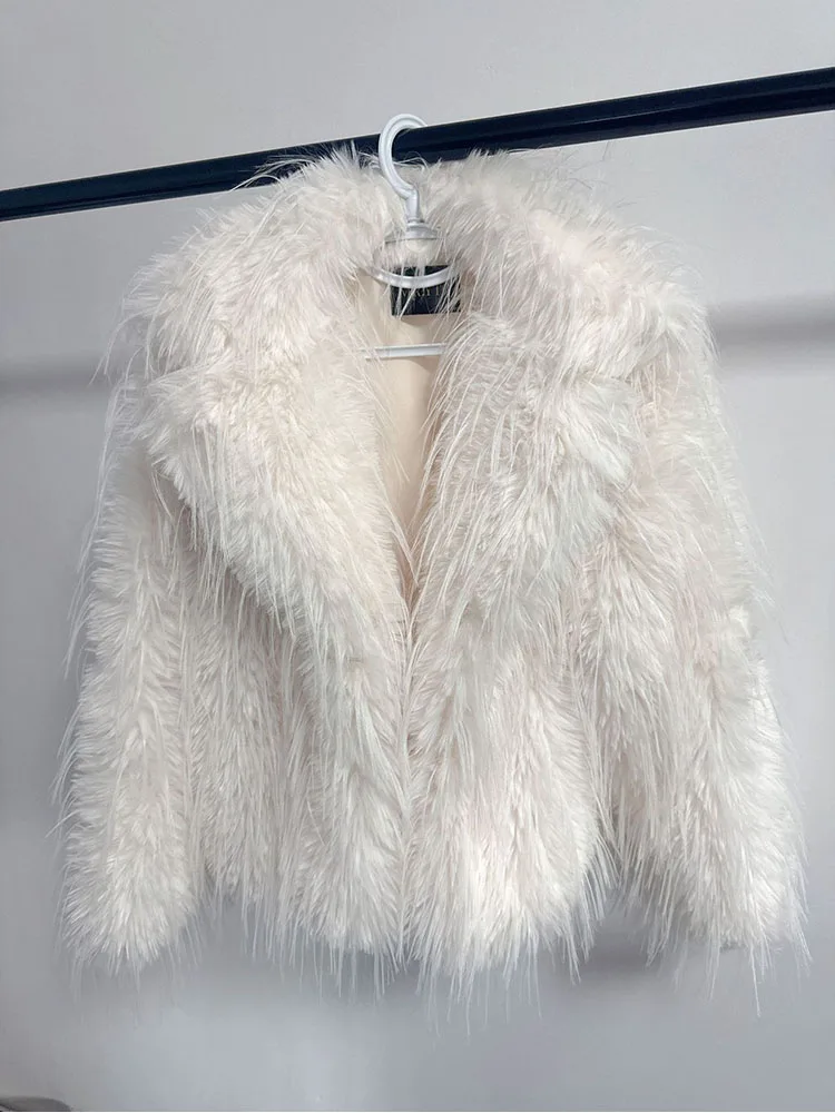 Zadorin casual lapela peludo branco preto casaco de pele do falso roupas femininas elegantes borlas solto casaco de pele do falso jaquetas de inverno outerwears