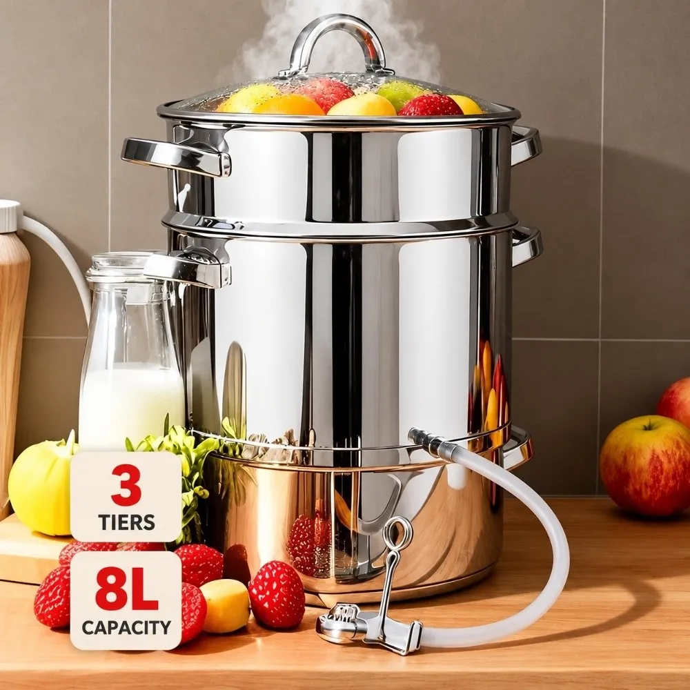 Stainless Steel ‌juice Steamer Pot with Lid Multi-layer Steam Juice Extractor Pot All-in-One Easy Clean Steam Juicer Household