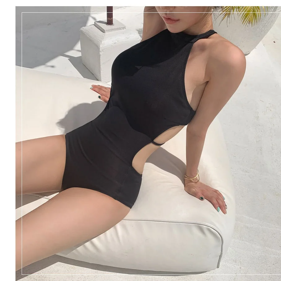 One Piece Swimwear Women Solid Swimwear Push Up Swimsuit High Quality Cut Out Bathing Suit Sexy Monokini Black Beachwear
