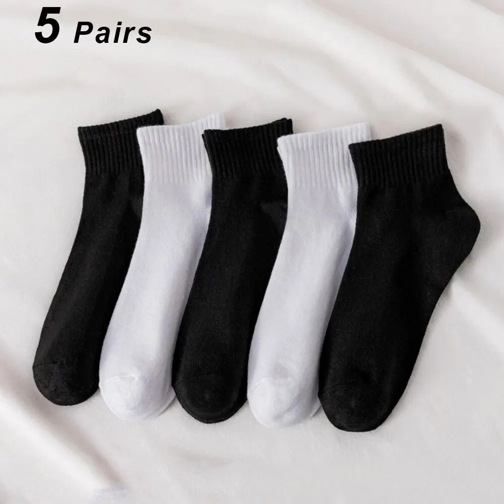 5 Pairs of Summer Mid Length Socks, Sweat Absorbing, Odor Proof, Antibacterial, Black and White MEN\'S Cotton Socks, 200 Pieces