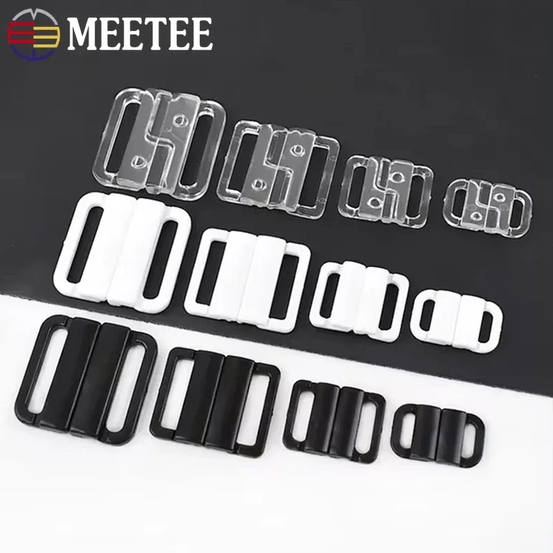 30Sets Plastic Bikini Buckle 10/15/20/25mm Resin Front Closure Adjustor Snap Button Underwear Bra Bow Tie Clasp Sewing Accessory