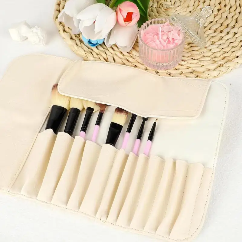 Leather Cosmetic Brushes Bag Travel Makeup Brushes Holder Portable 12 Slots Makeup Zipper Artist Storage Pouch For Women Girls