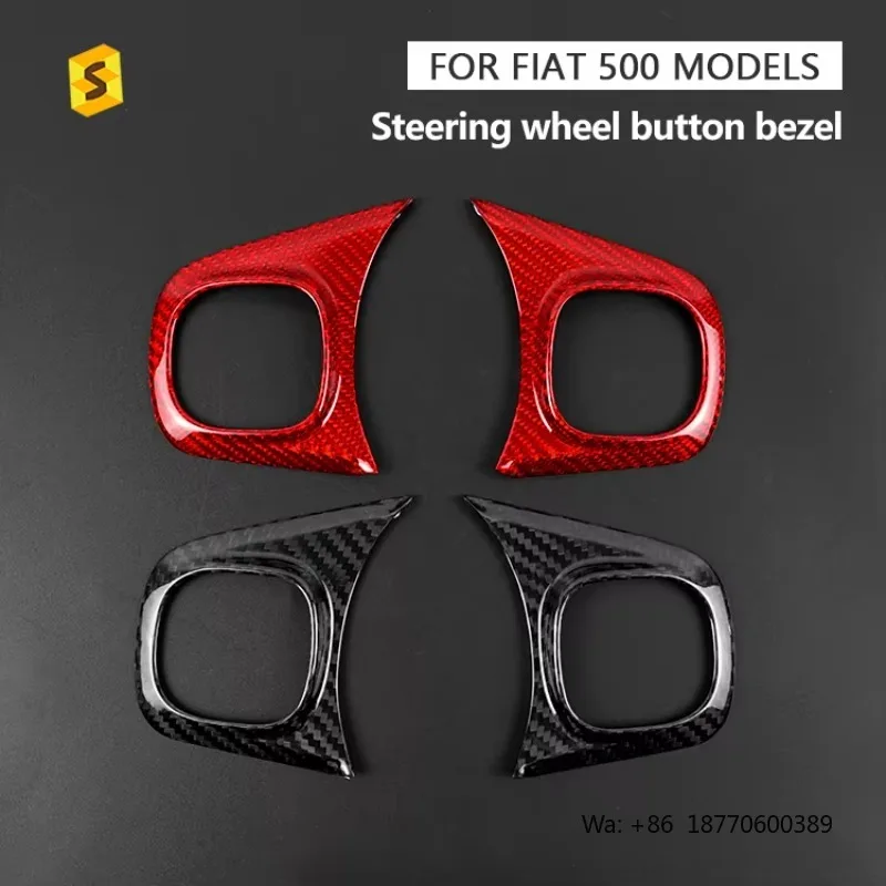 ES Carbon Fiber Interior Modern Style Steering Wheel Button Bezel for Fiat 500  Models