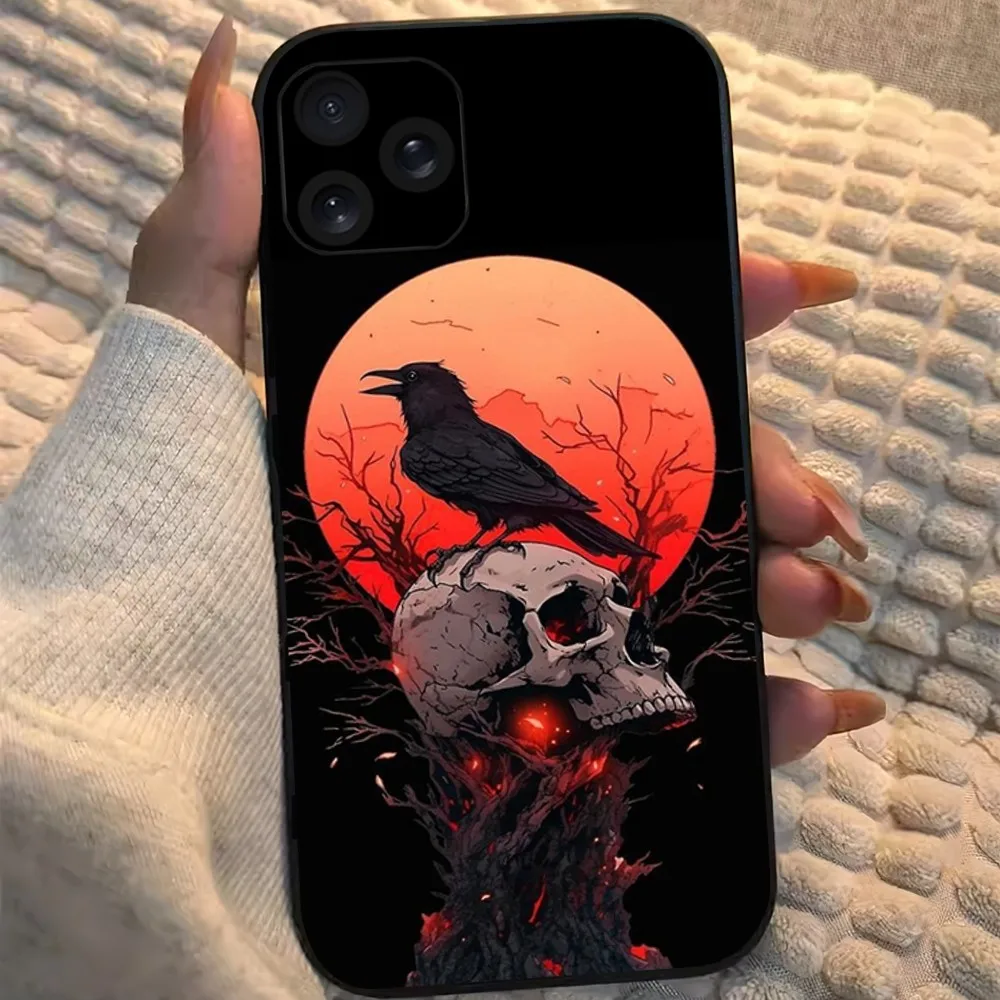 Crow Raven Dark Skull Phone Case For iPhone 8 11 12 13 14 15 Mini X XR XS PRO MAX Plus Shell