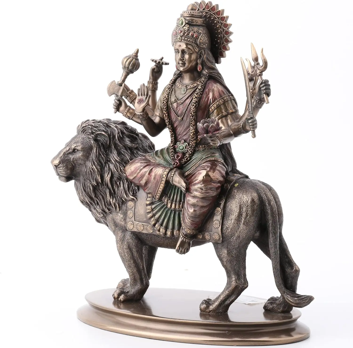 Veronese Design 10 3/8 Inch Divine Mother Durga Riding Lion Hindu Goddess Resin Statue Bronze Finish