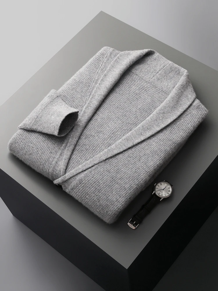 Men's 100% Wool Sweater Autumn Winter V-neck Long Sleeve Cardigan Thick Soft Warm Cashmere Sweater Coat Smart Casual Style Tops