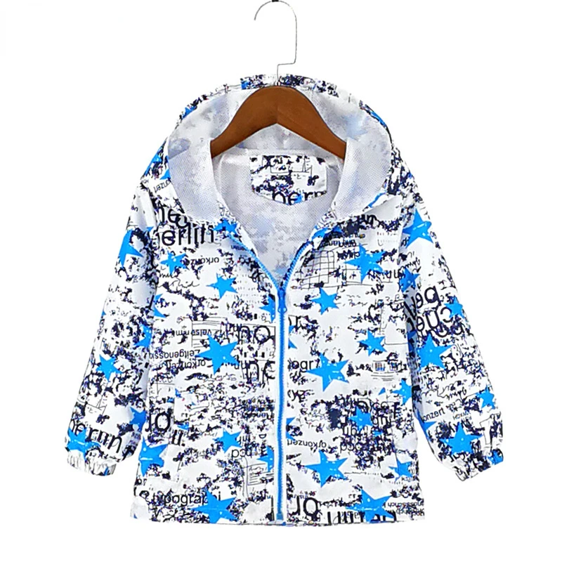 

Summer Clothes for Chldren Boys Girls Jacket Casual Mesh Style Stars Printed Hooded Toddler Kids Outerwear Coats