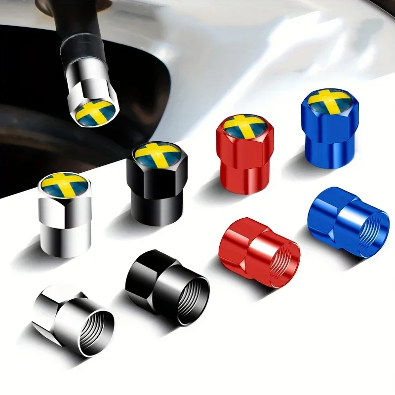 4PCS Sweden Flag Car Wheel Tire Valve Caps Tyre Stem For Audi Mercedes Benz Volkswagen BMW KIA Porsche Toyota Ford Honda Tesla