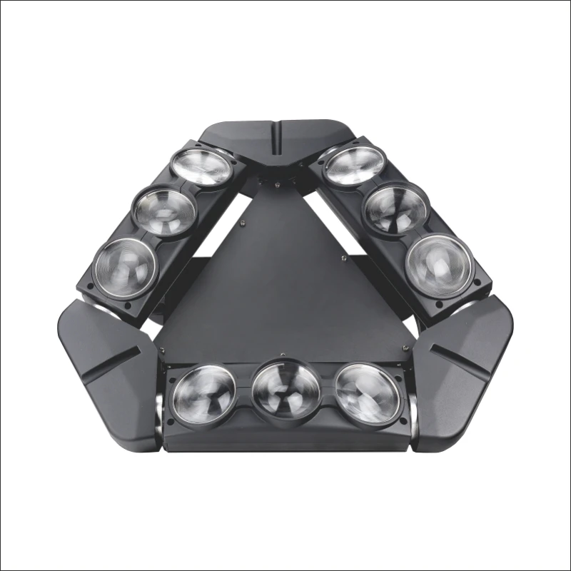 9pcs 3W Moving Head Stage Beam Lights 4-in-1 RGBW Color 9-Eyes Spider Laser with IP20 Rating DMX512 Control High CRI 80