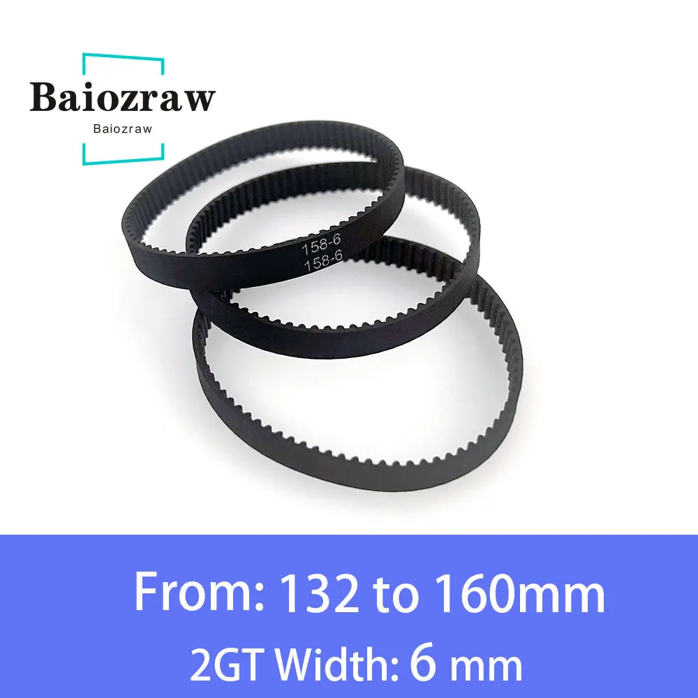 3D Printer Parts GT2 6mm Closed Loop Rubber Timing Belt 132 134 136 138 140 142 144 146 148 150 152 154 156 158 160mm 2GT 1pcs