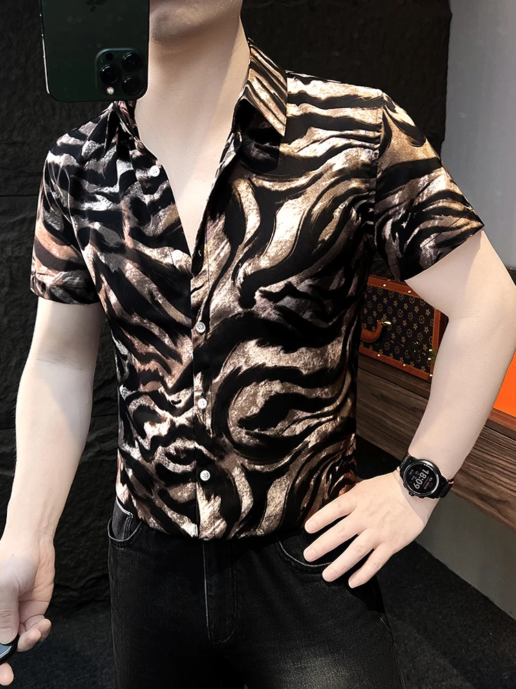 

Men's Tiger Pattern f Sve irt Summer Thin Ice Silk Breathable Slim Fit ort Sve Busin Casual irt