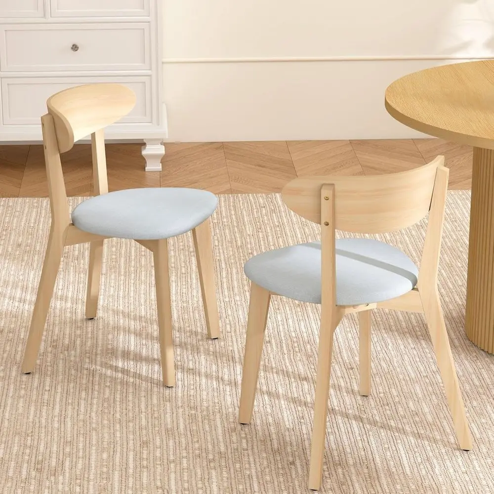مجموعة من 4 كراسي لتناول الطعام من الخشب الصلب الحديث في منتصف القرن مع وسائد مقعد من الكتان للاستخدام المنزلي والمطاعم (طبيعي)