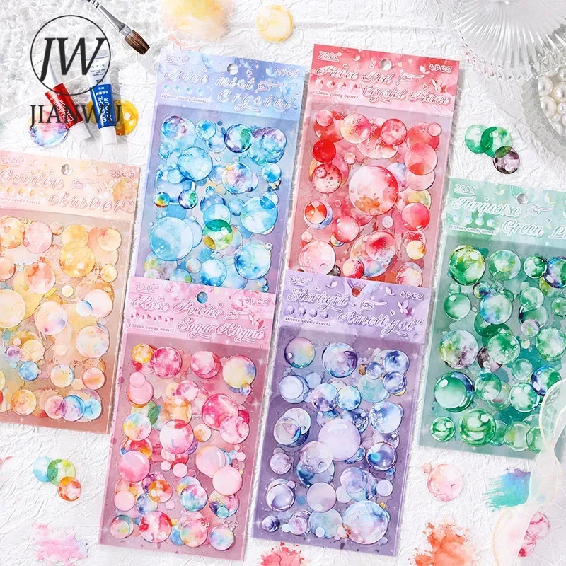 JIANWU Vintage Colorful Bubble Smudge Landscape Material Collage Scrapbooking PET Sticker Creative DIY Journal Stationery