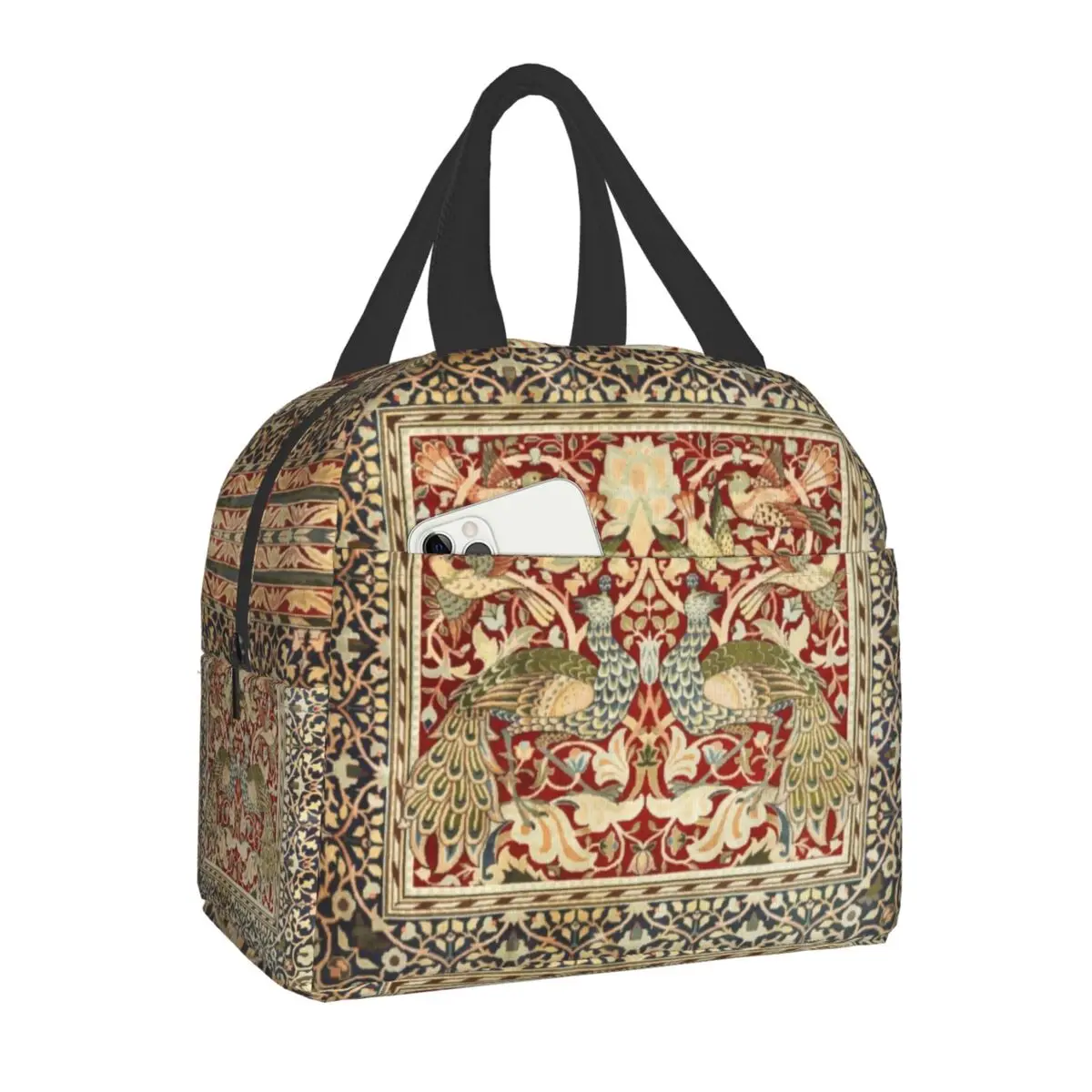 William Morris lancheira isolada térmica para mulheres, estampa floral têxtil, lancheira portátil para crianças, sacos de comida multifuncionais, escola