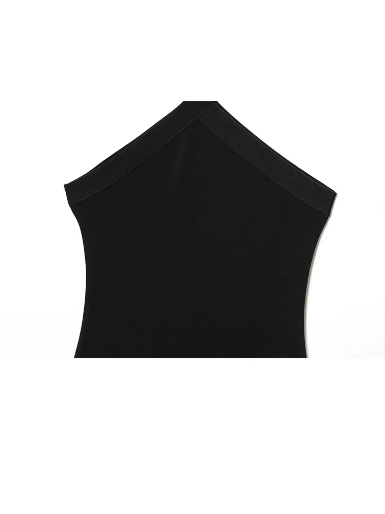 

HH 2026 Summer Women's Fashion And Sexy Dress Black Chiffon Cross Neck Off The Shoulder Sleeveless Halter Dress For Women Sexy