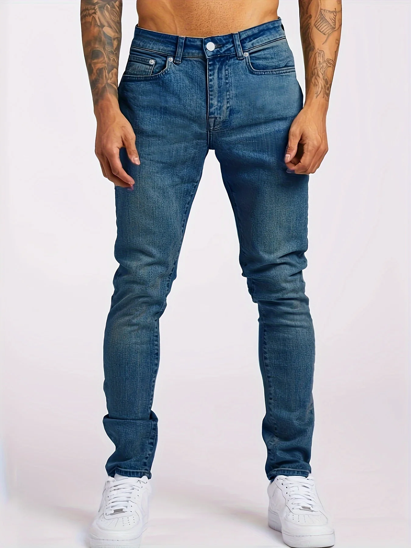 Vaqueros para hombre, vaqueros elásticos de color sólido a la moda, pantalones vaqueros de estilo callejero a la moda