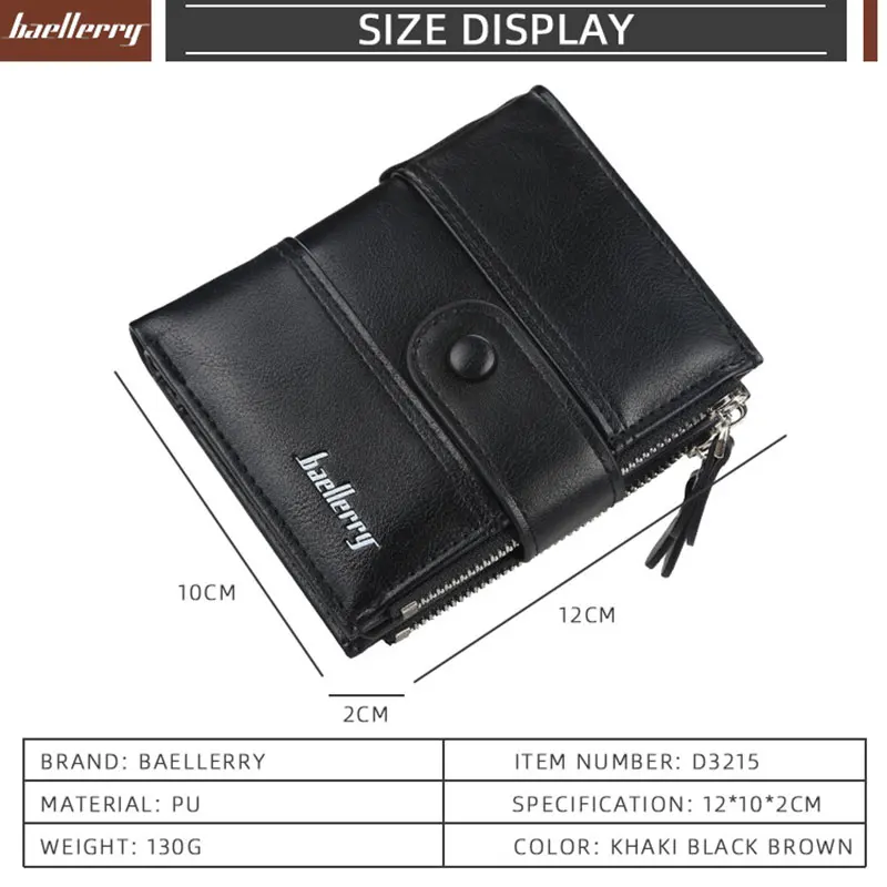 Baellerry Luxury Men Wallets Short Vintage Card Holder High Quality Male Purse Double Zipper Coin Holder Men Wallets Money Clips