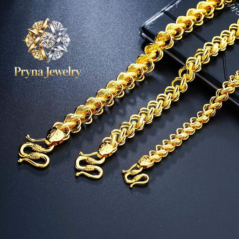 

Pryna Jewelry Luxury 24K 9999 Pure Gold real gold Men's Thai Chain Necklace Men's Necklace