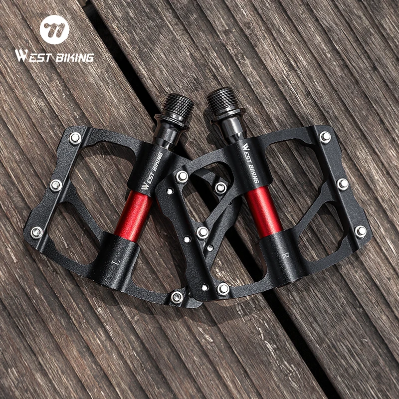 

Велосипедные педали WEST BIKING с 3 подшипниками, легкие алюминиевые противоскользящие компактные велосипедные плоские педали, детали велосипеда