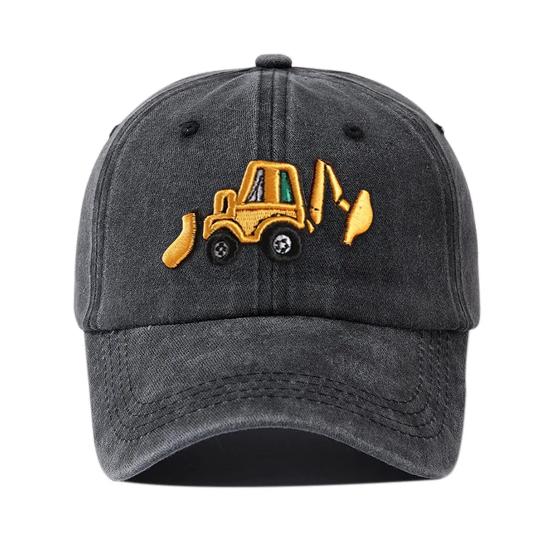 Boys New Washed Cotton Baseball Cap Excavator Embroidery Kids Hat Summer Outdoor Snapback Caps for Children