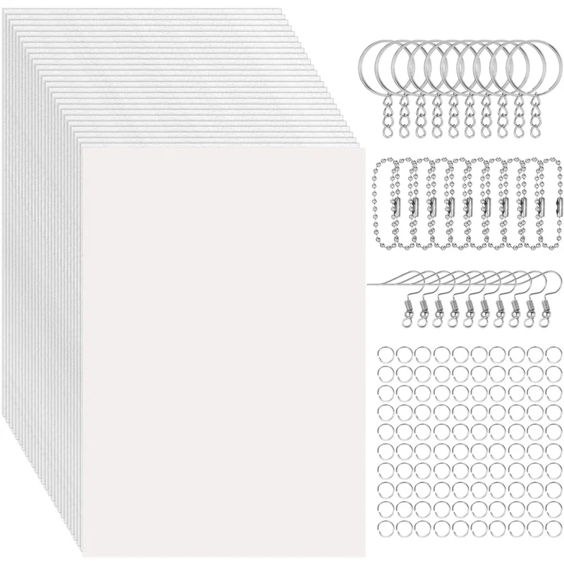 

AS60-Accessories(130Pcs) With 155 Pcs Shrink Plastic Sheets& 25Pcs Shrinky Art Paper For Crafts DIY Keychain Making Kits