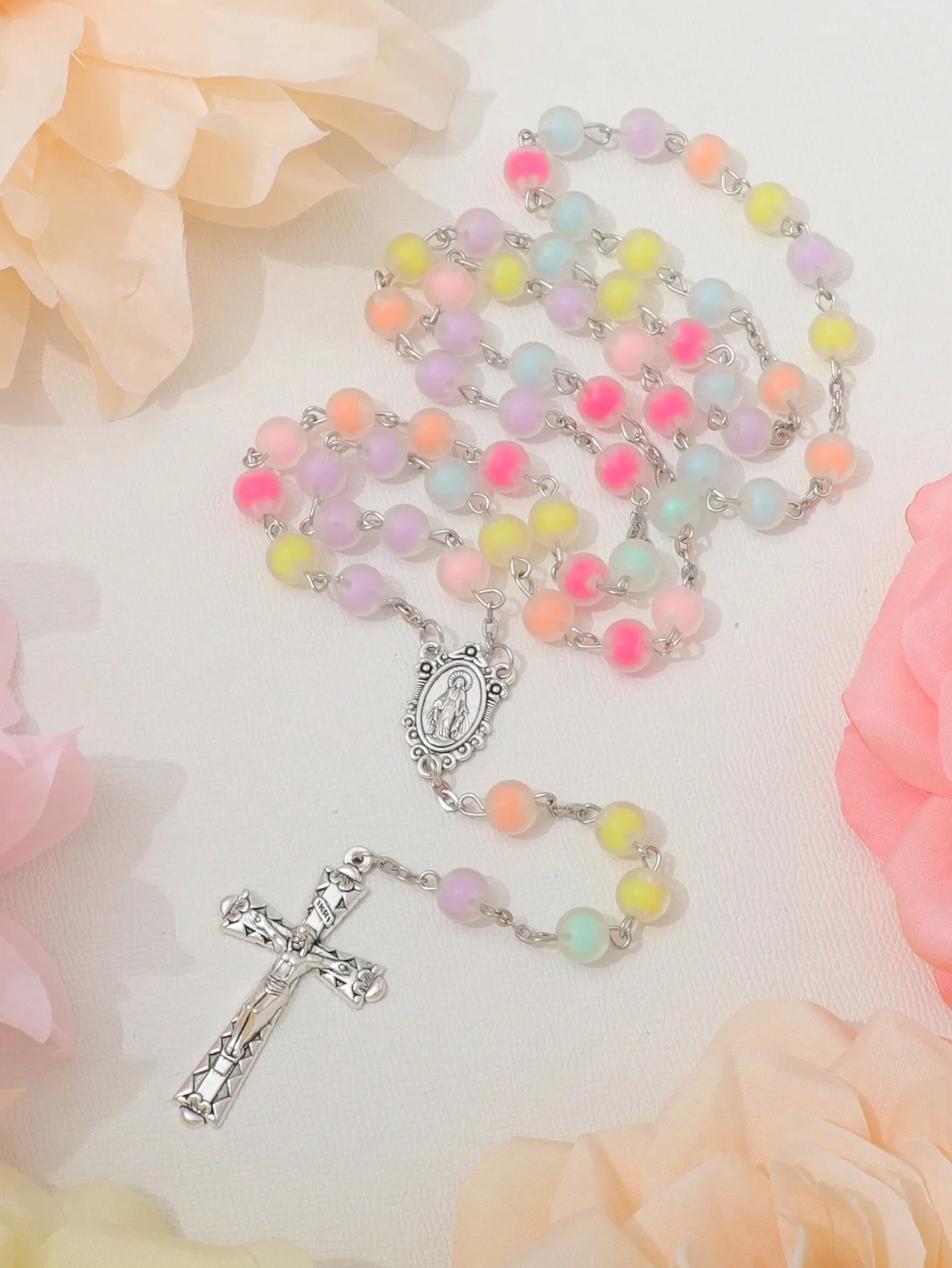 1 قطعة الحلوى متجمد الخرز يدوية الصليب قلادة الوردية المعمودية هدية مريم العذراء يسوع الصليب قلادة #5