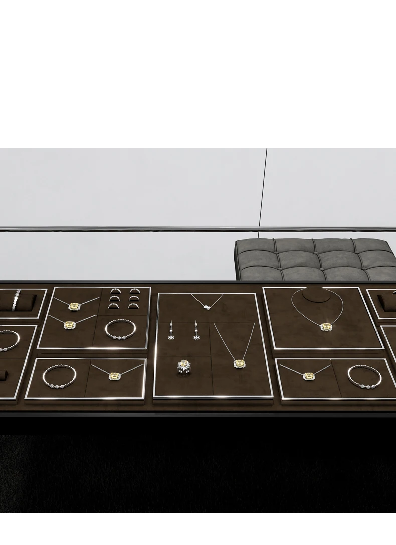 Oirlv Kaffeefarbenes Schmuck-Display-Set aus Mikrofaser und Metall für Ringe, Armbänder, Halsketten und Anhänger, Schmuck-Display-Tablett für Juweliergeschäfte – Detail 3