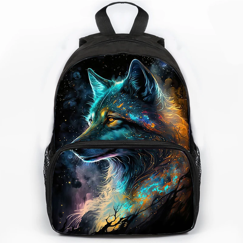 

Painted Wolf School Backpack Nebula Wolf Backpack Student Book Bag Howling Wolf School Bags for Teenage Girls Boys Daily Daypack