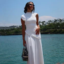 DEIVE TEGER  2024 New Summer Women's White Black Sexy Round Neck Knitted Drop Tight Maxi Dress Elegant Celebrity Party Dress