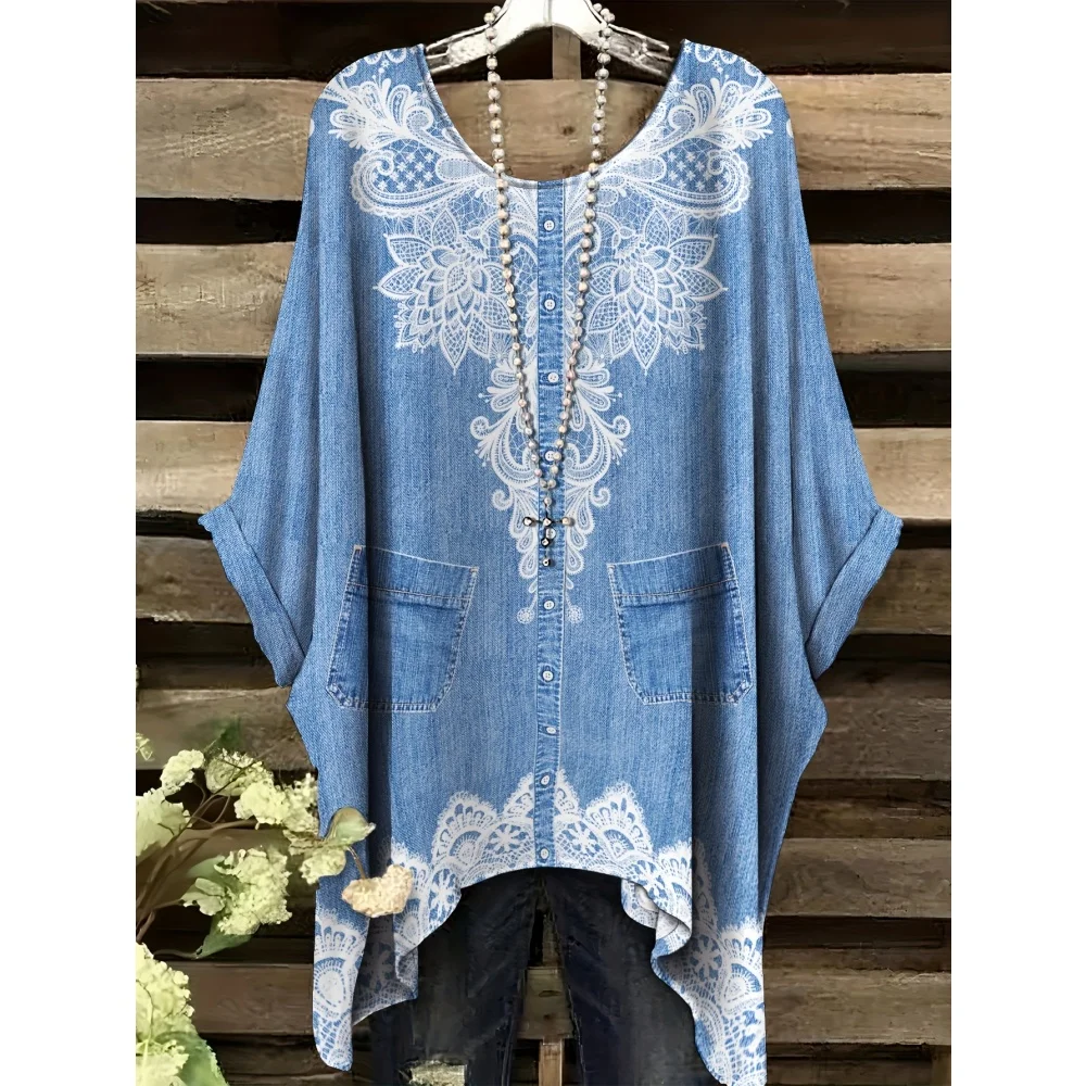 

Винтажная женская футболка в клетку с узором в полоску и принтомedasсимметричный подол с круглым вырезом и короткими рукавами, повседневные модные уличные топы