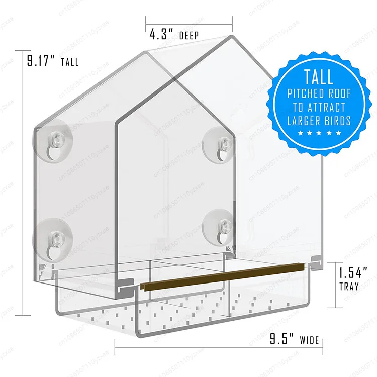 Clear Window Bird Feeder with Suction Cups, Outdoor Hanging Rainproof Birdhouse, Transparent Acrylic for Easy Bird Watching