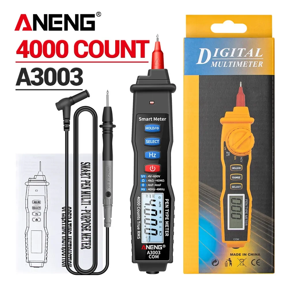 

ANENG A3003 Digital Multimeter Pen Type Meter 4000 Counts with Non Contact AC/DC Voltage Resistance Capacitance Hz Tester Tool